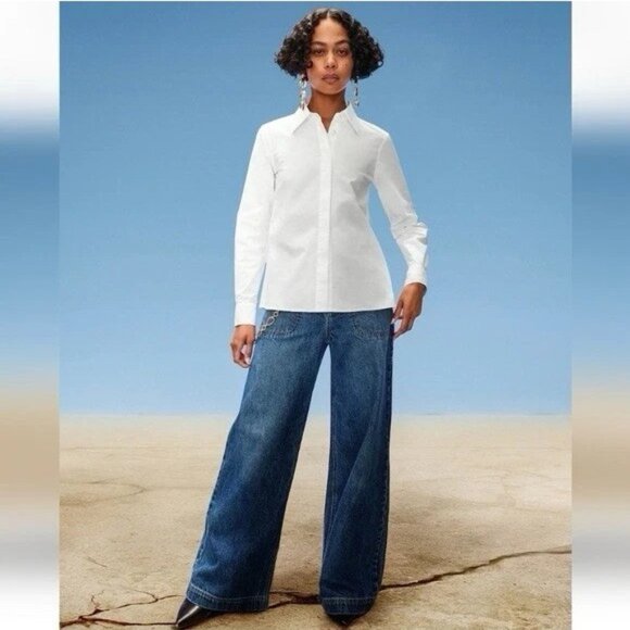 EUC GAP x cult gaia High Rise Stride wide leg Jeans Indigo womens size 27 / 4 - Picture 1 of 8